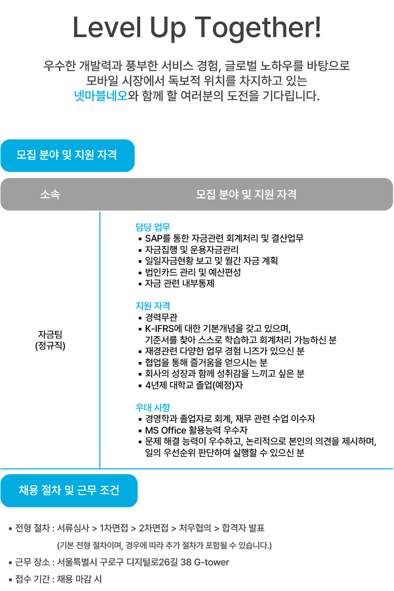 [넷마블네오] 자금 담당자 모집