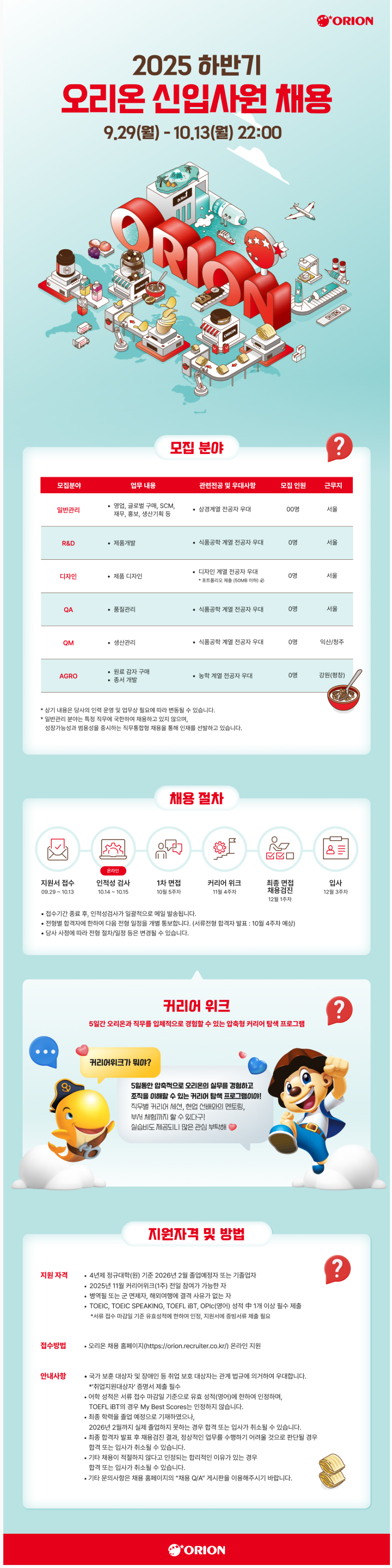 [오리온] 2025 하반기 신입사원 채용