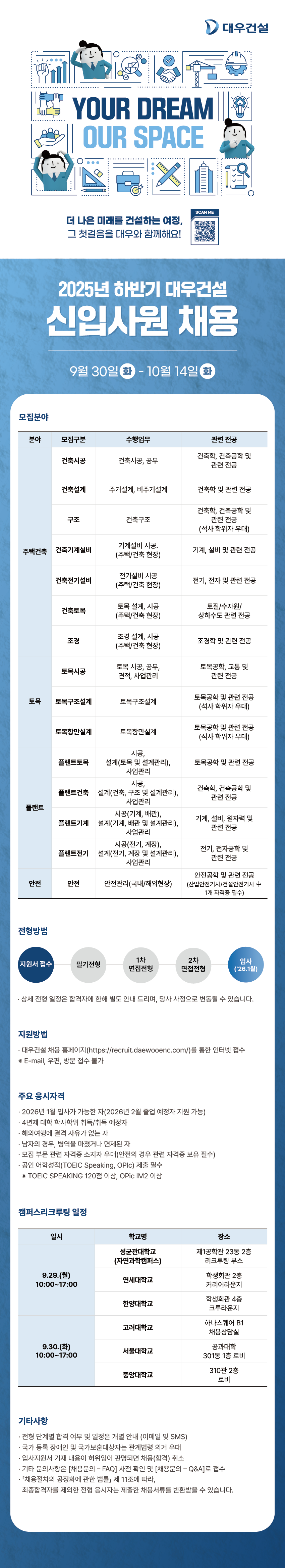 [대우건설] 2025년 하반기 신입사원 채용