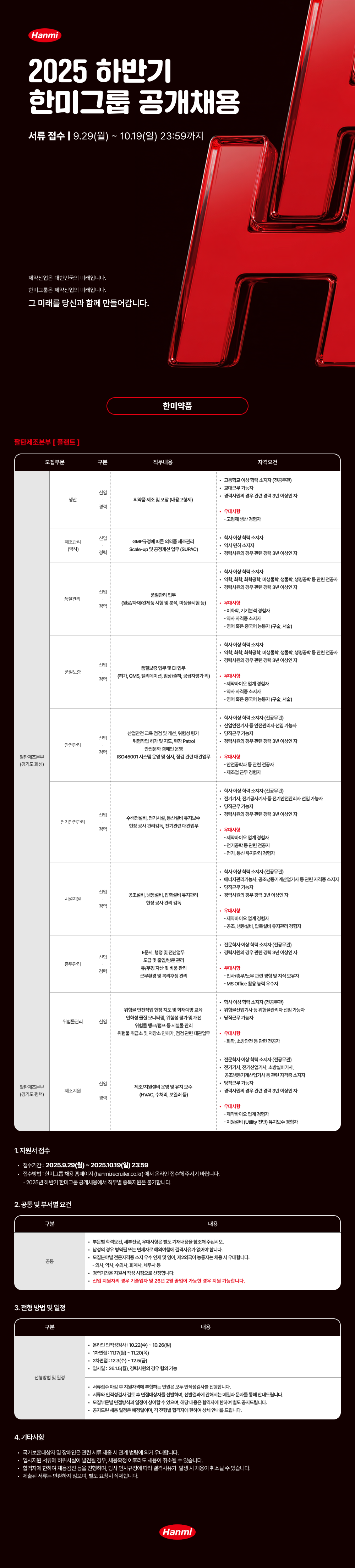 [한미그룹] 2025 하반기 한미그룹 공개채용 - 한미약품 - 팔탄제조본부 [플랜트]