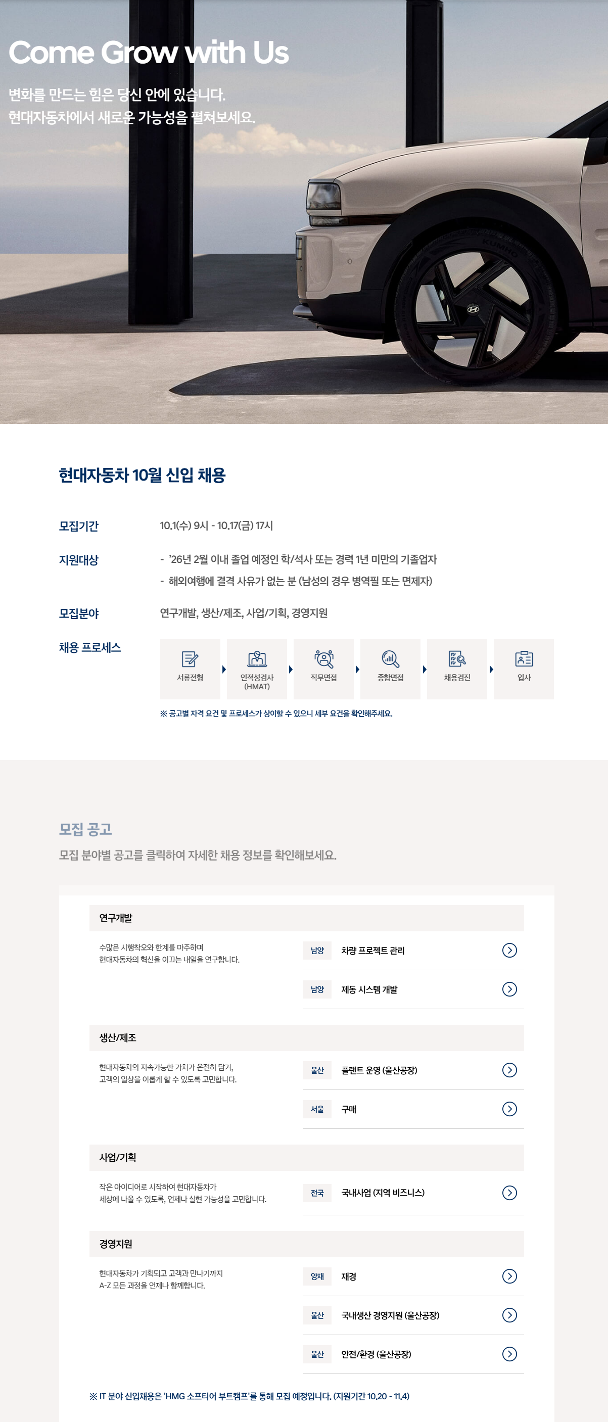 [현대자동차] 10월 신입 채용 (연구개발)