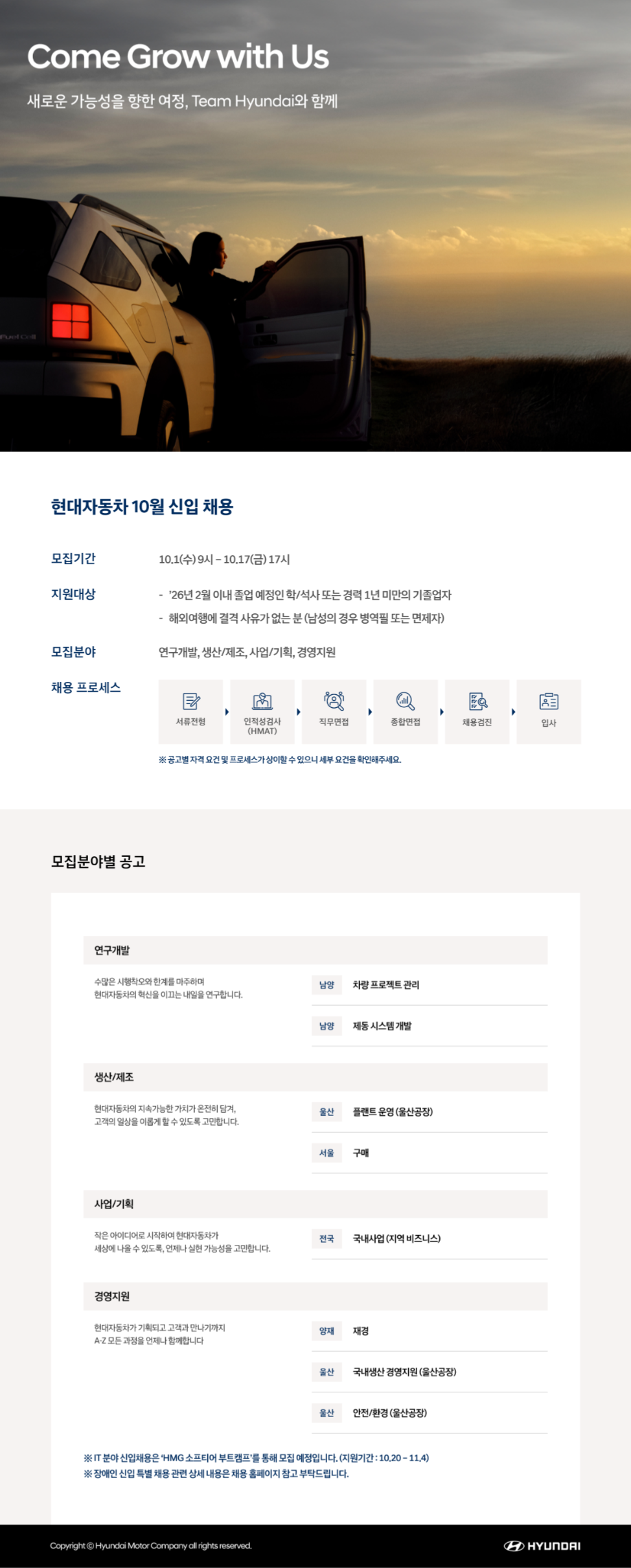 [현대자동차] 10월 신입 채용 (경영지원)