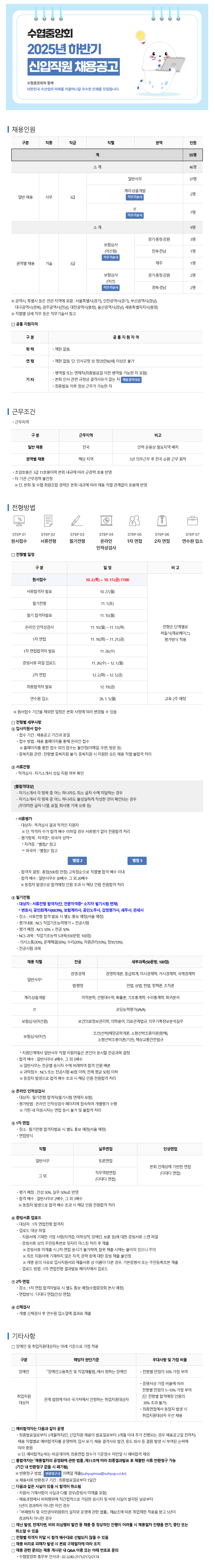 [수협중앙회] 2025년 하반기 신입직원 채용