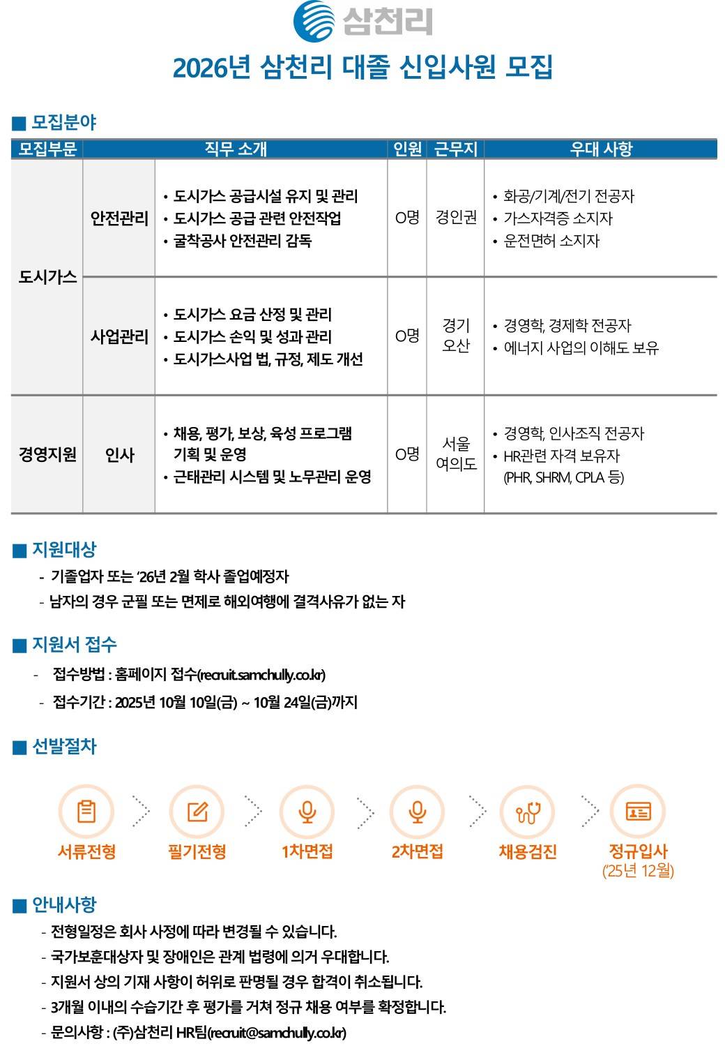 [삼천리] 2026년 대졸 신입사원 모집