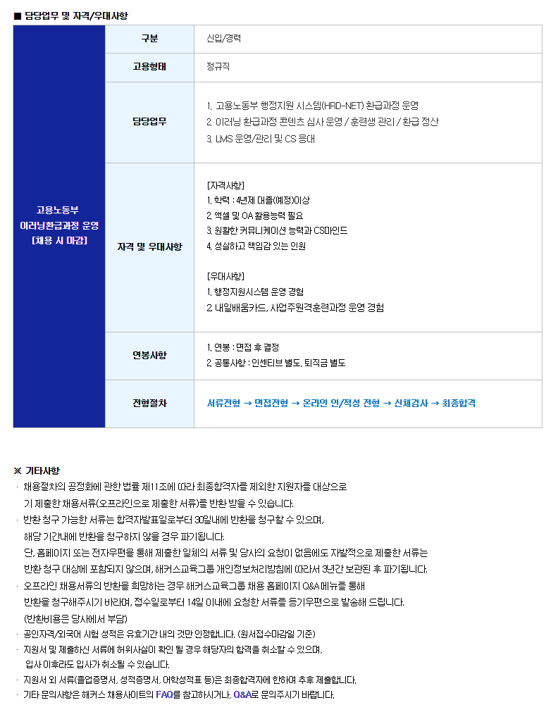 [해커스교육그룹] [신입/경력][기획] 이러닝환급과정 운영담당 채용