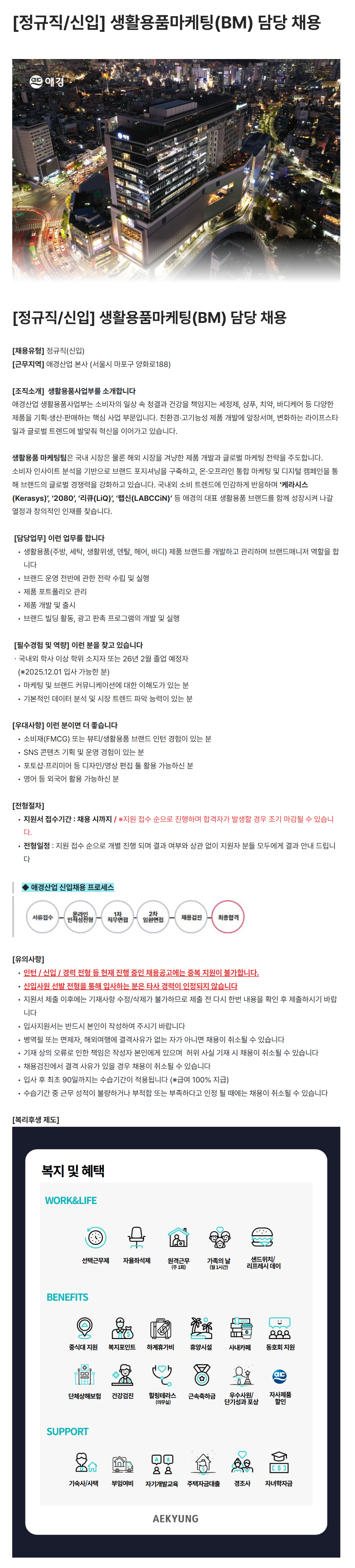 [애경산업] [정규직/신입] 생활용품마케팅(BM) 담당 채용