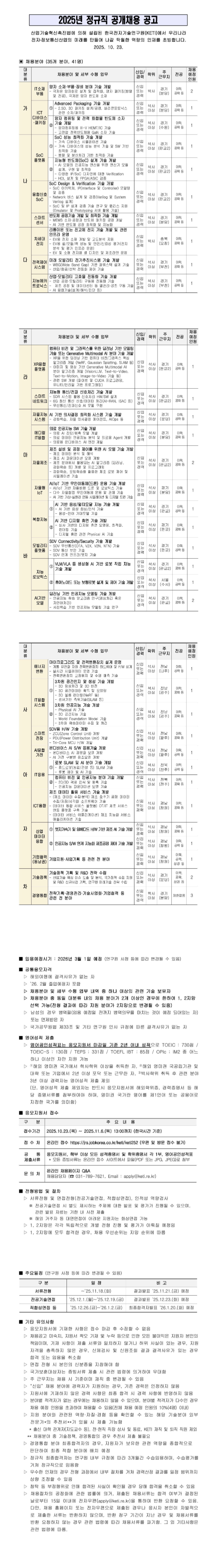 [한국전자기술연구원] 2025년 정규직 공개채용