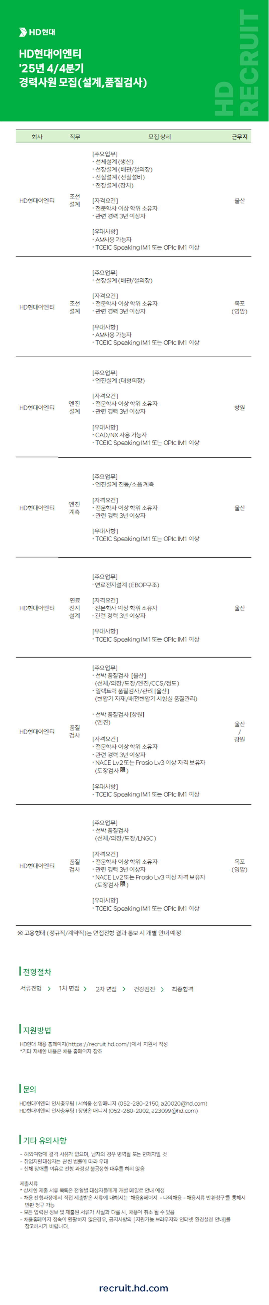 [HD현대이엔티] 25년 4/4분기 경력사원 모집