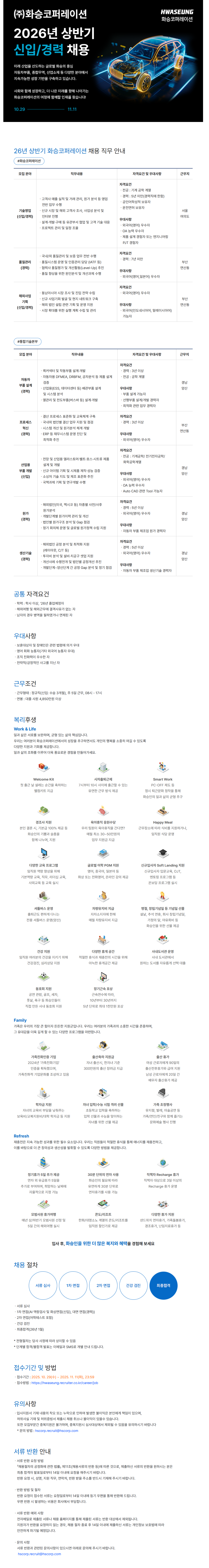 [화승코퍼레이션] 2026년 상반기 신입/경력 채용