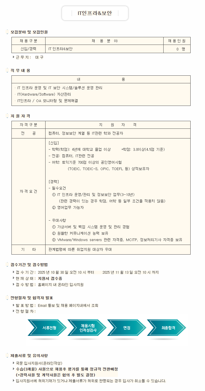 [대구텍] IT부문(신입/경력) 채용