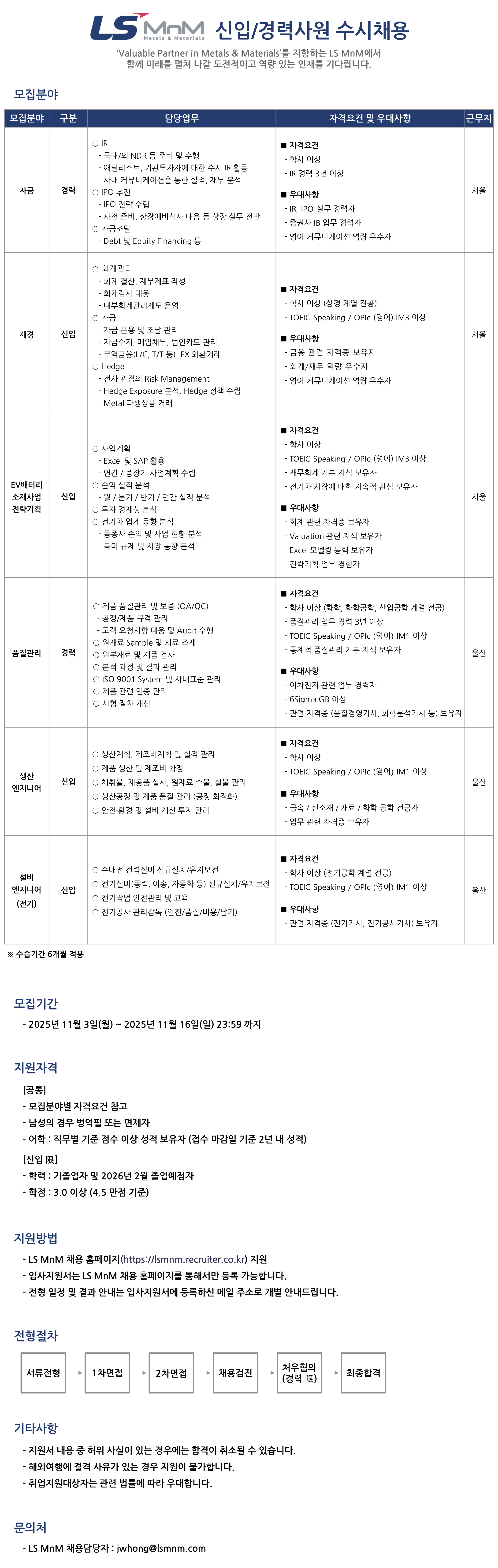 [LS MnM] 2025년 4분기 신입/경력사원 수시채용