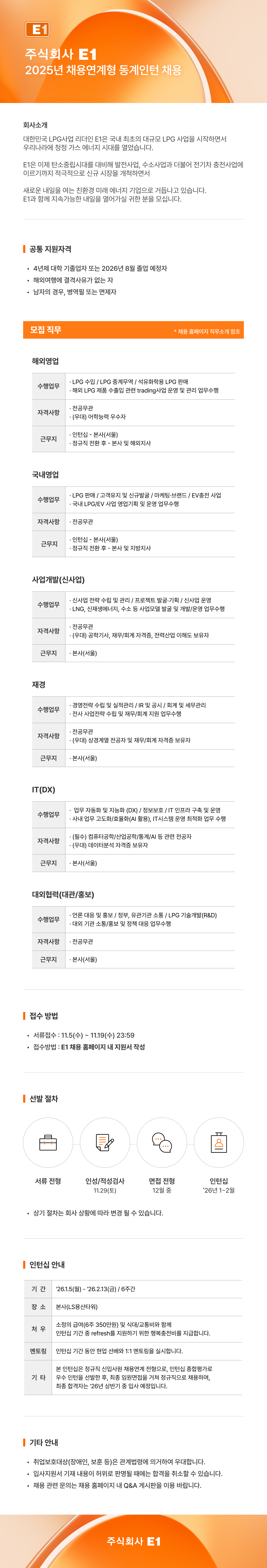 [E1] 2025년 채용연계형 동계인턴 채용