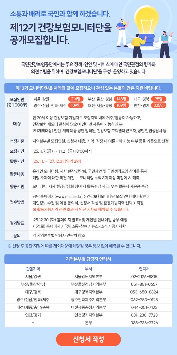 제12기 건강보험모니터단 공개모집