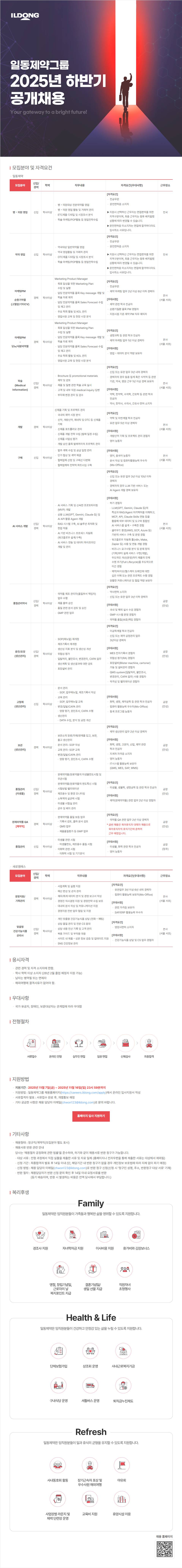 [일동제약] 2025년 하반기 공개채용[생산/마케팅/관리/개발/관리약사]