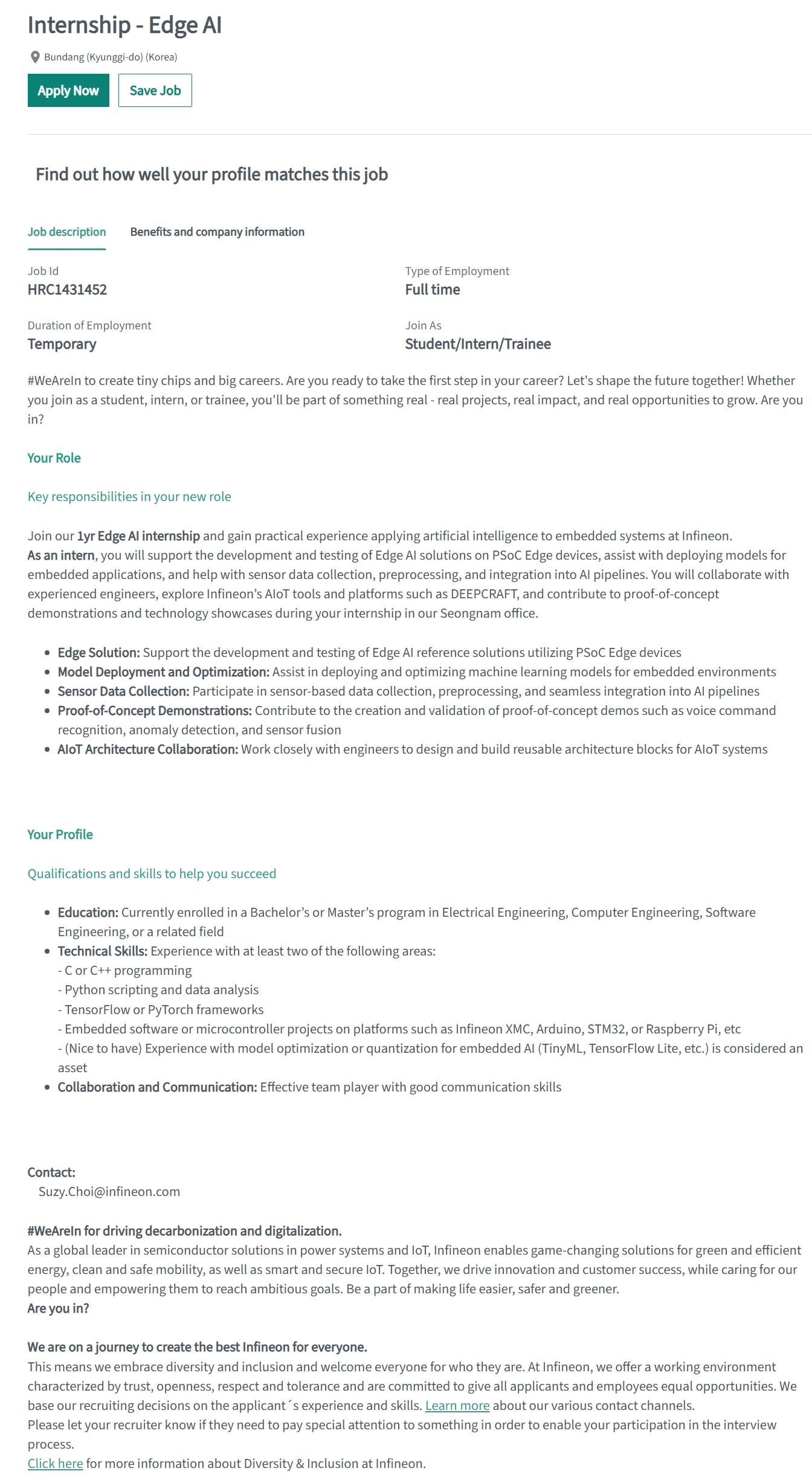 [인피니언테크놀로지스코리아] Internship - Edge AI