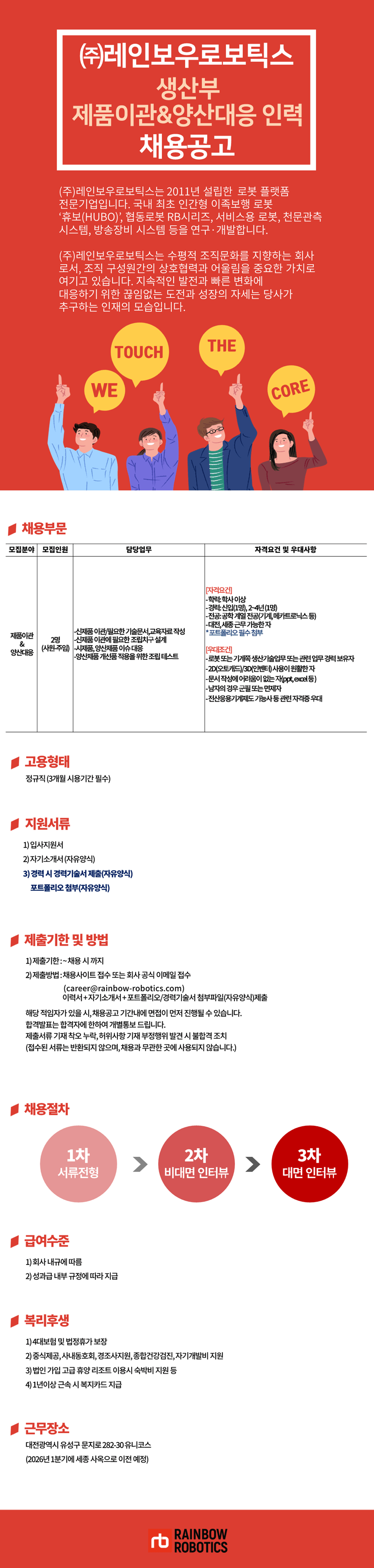 [레인보우로보틱스] 생산부 제품이관&양산대응 채용