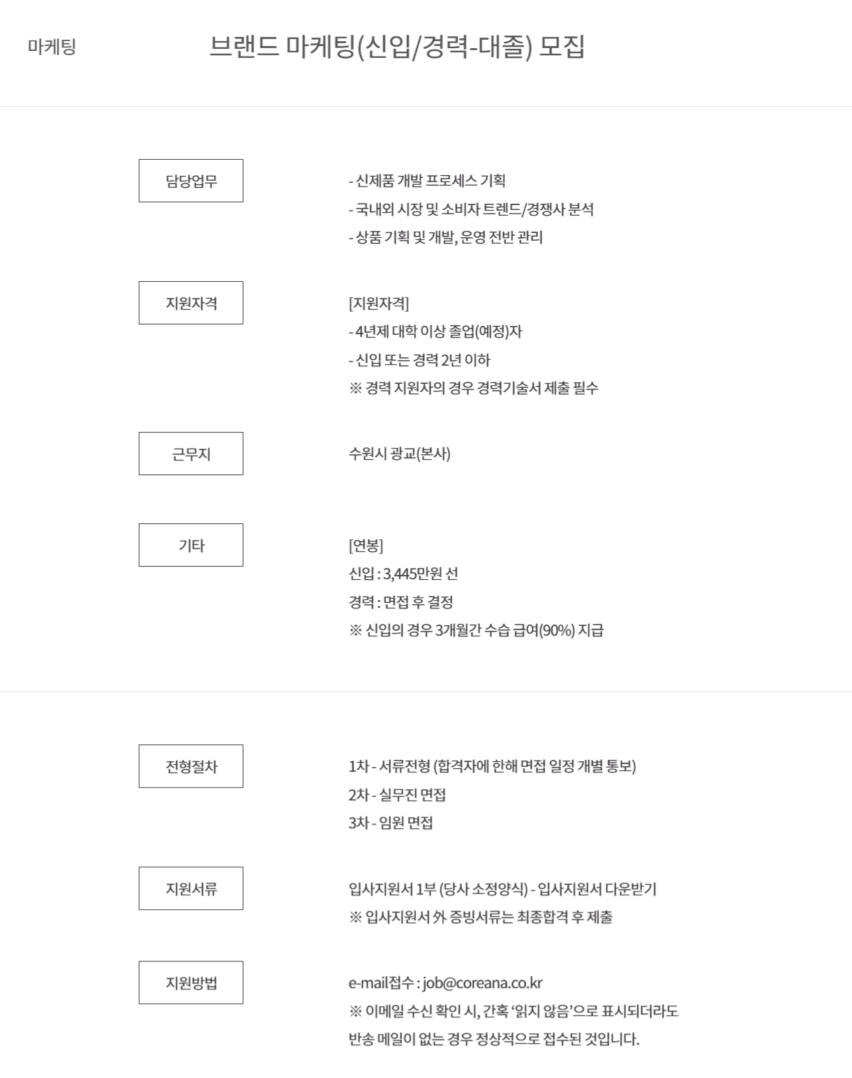 [코리아나화장품] 브랜드 마케팅(대졸) 채용(신입/경력)