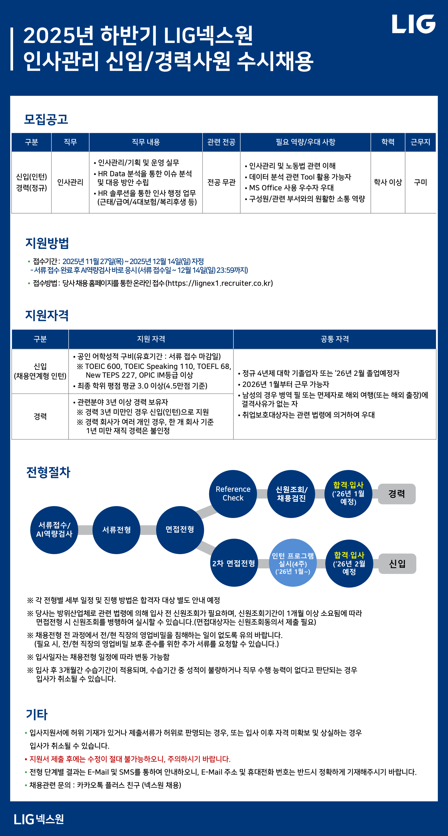 [LIG넥스원] 2025년 하반기 인사관리 신입/경력사원 수시채용