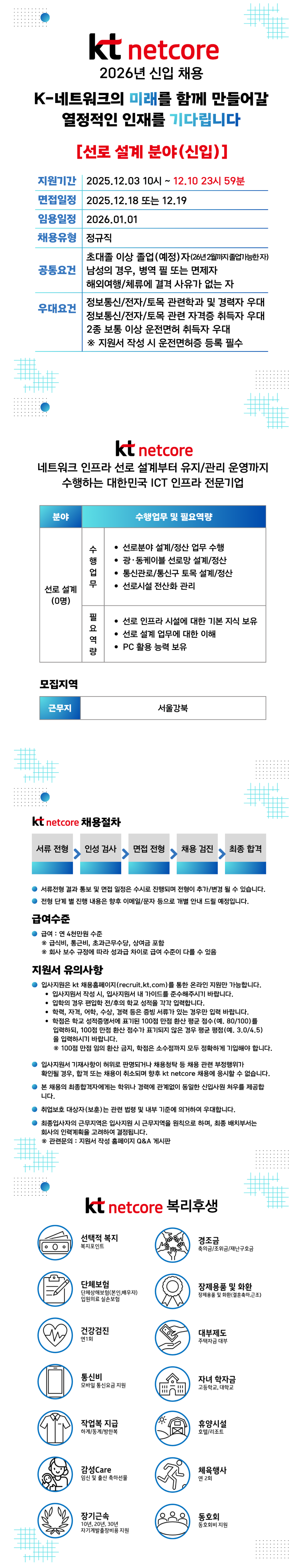 [KT netcore] 2026년 신입직원 채용(선로 설계 분야)