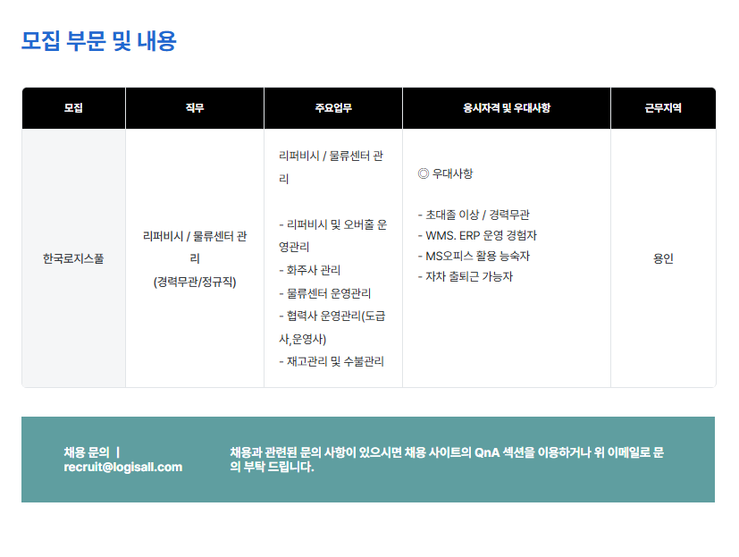 [로지스올] [한국로지스풀] 정규직 채용