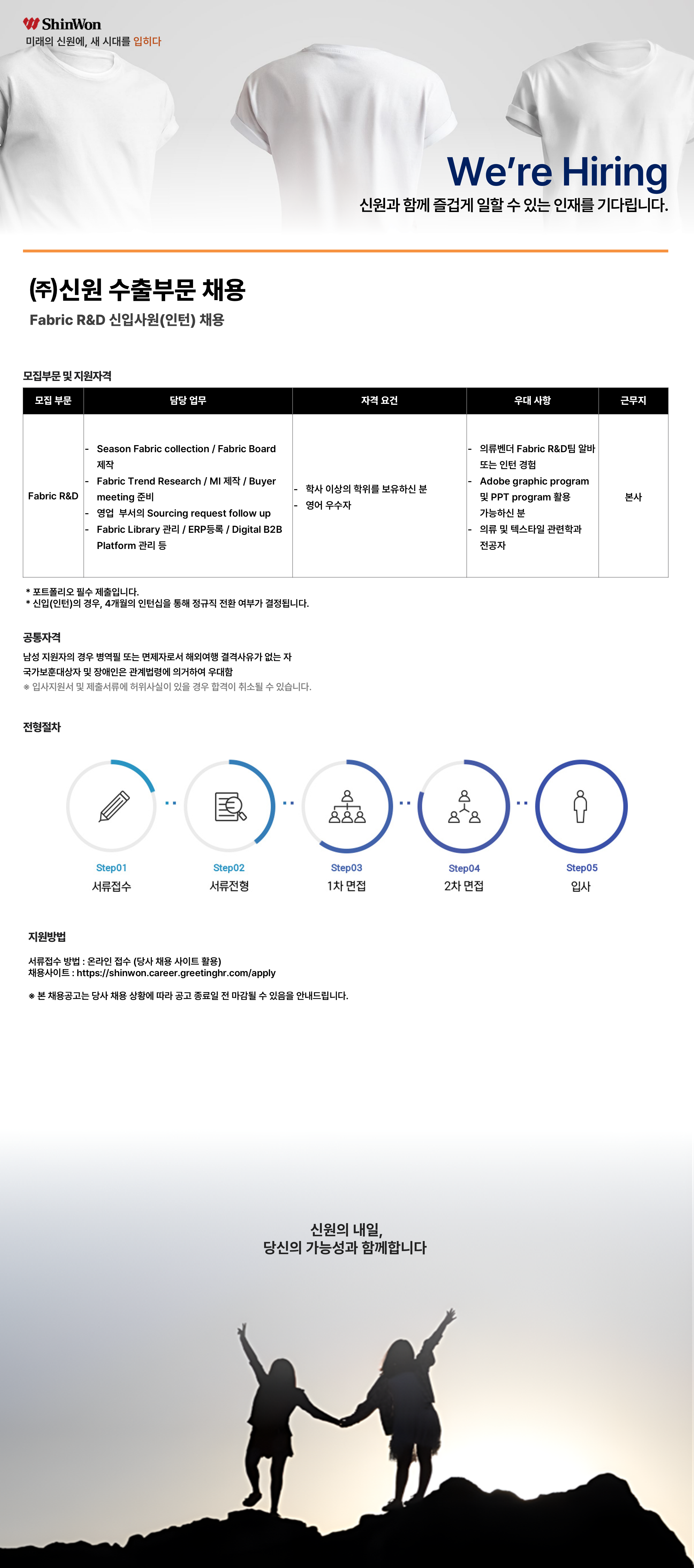 [신원] 수출부문 Fabric R&D 담당자 신입(채용전환형 인턴) 채용