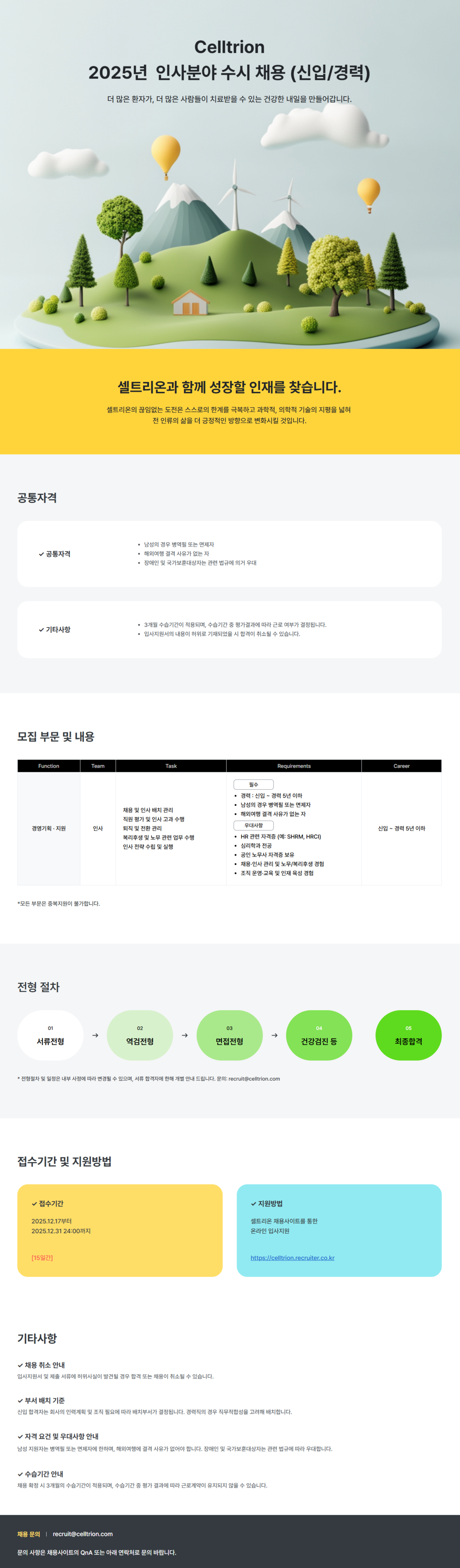 [셀트리온] 2025년 12월 인사분야 수시 채용(신입/경력)