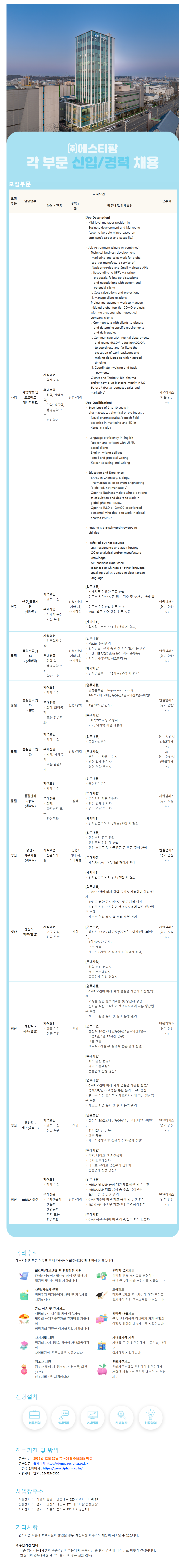 [에스티팜] 2026년 01월 각 부문 수시채용