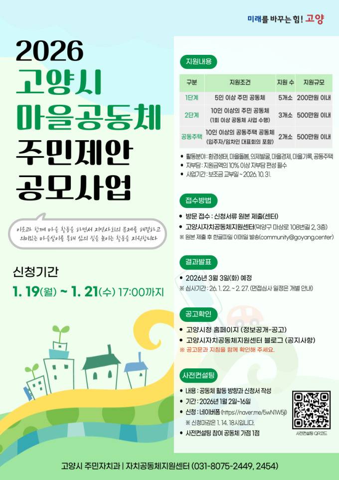 2026년 고양시 마을공동체 주민제안 공모