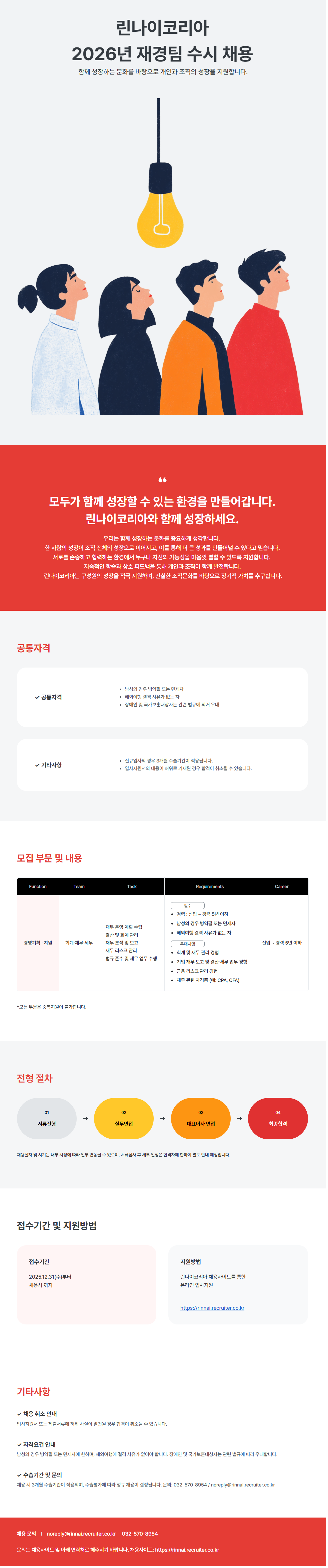 [린나이코리아] 2026년 재경팀 수시 채용