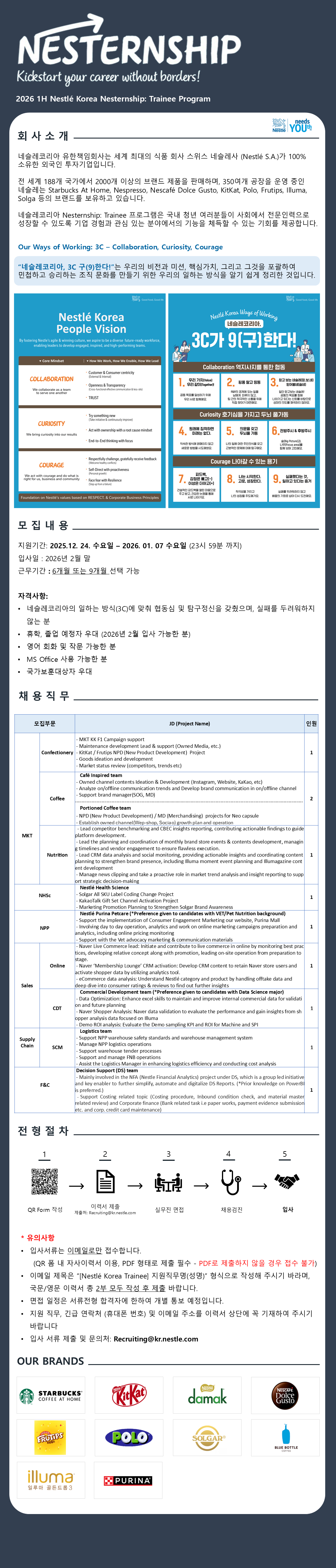 [네슬레코리아] 2026 1H Nestlé Korea Nesternship: Trainee Program