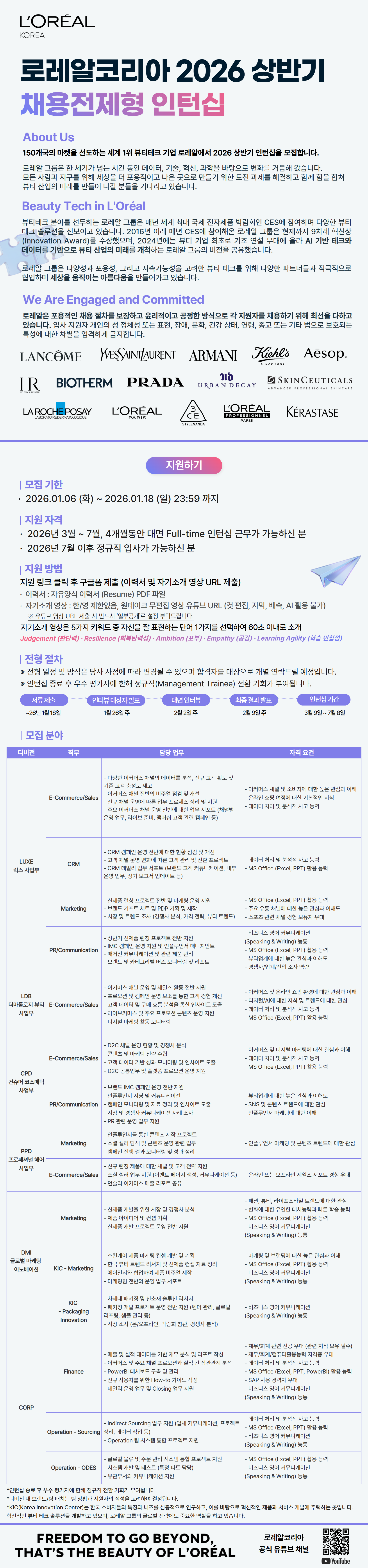 [로레알코리아] 2026 상반기 채용전제형 인턴십
