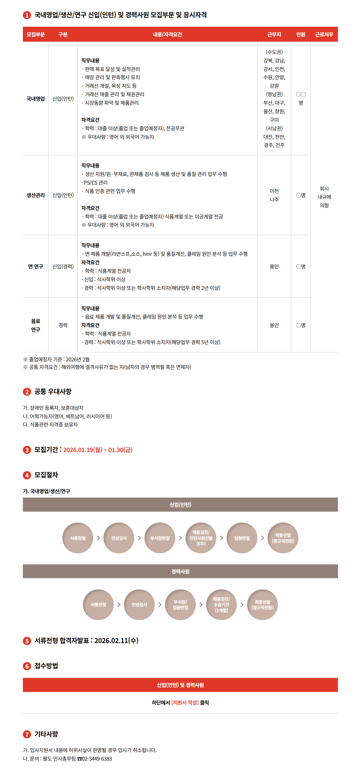 [팔도] 각 분야별 신입(인턴) 및 경력사원 공개채용