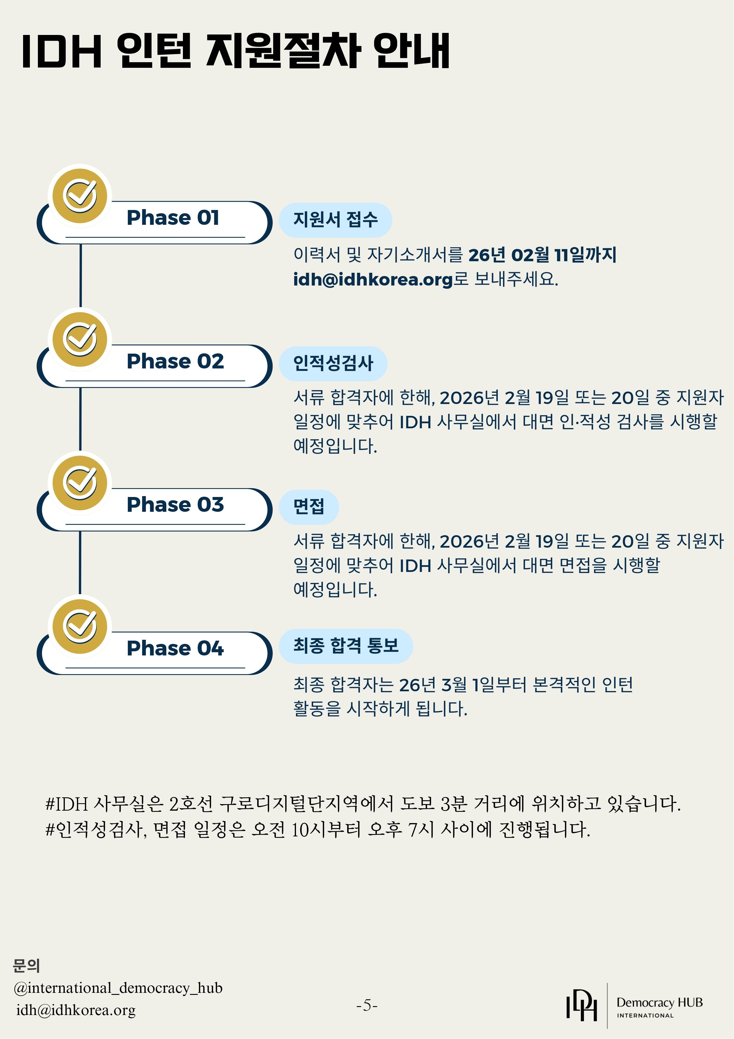 [IDH] 국제/외교/인권분야 미디어 인턴 공개채용, 대학교 신입생 및 재학생 지원 가능