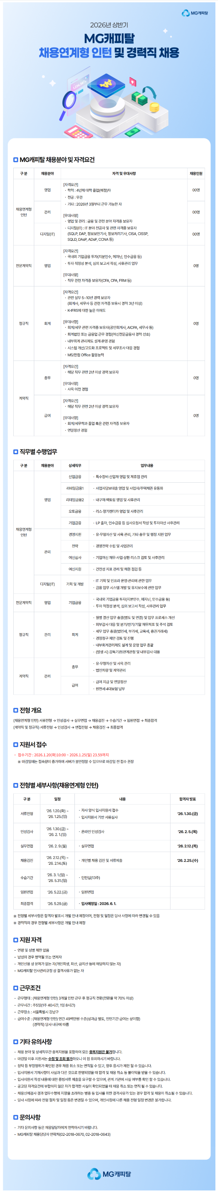 [MG캐피탈] 2026년 상반기 채용연계형 인턴 및 경력직 채용