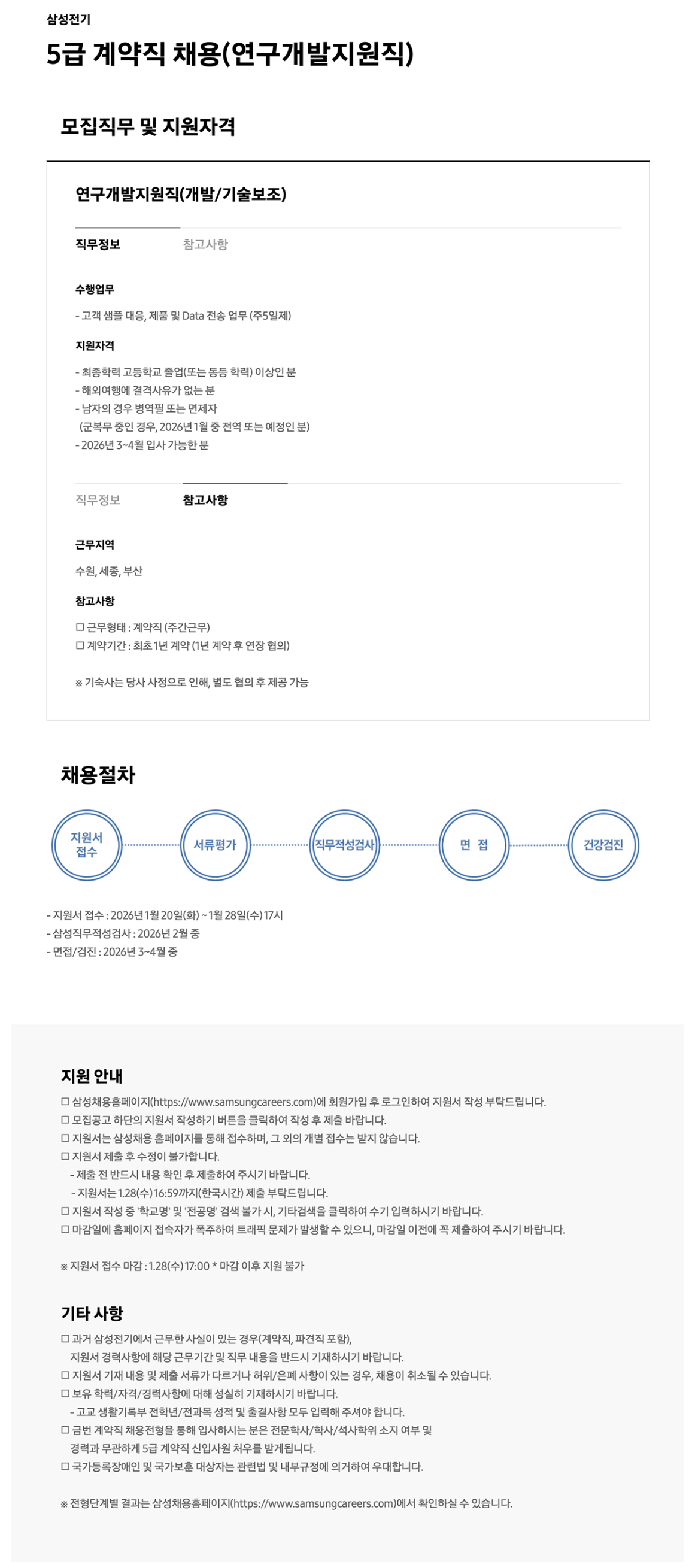 [삼성전기] 5급 계약직 채용(연구개발지원직)