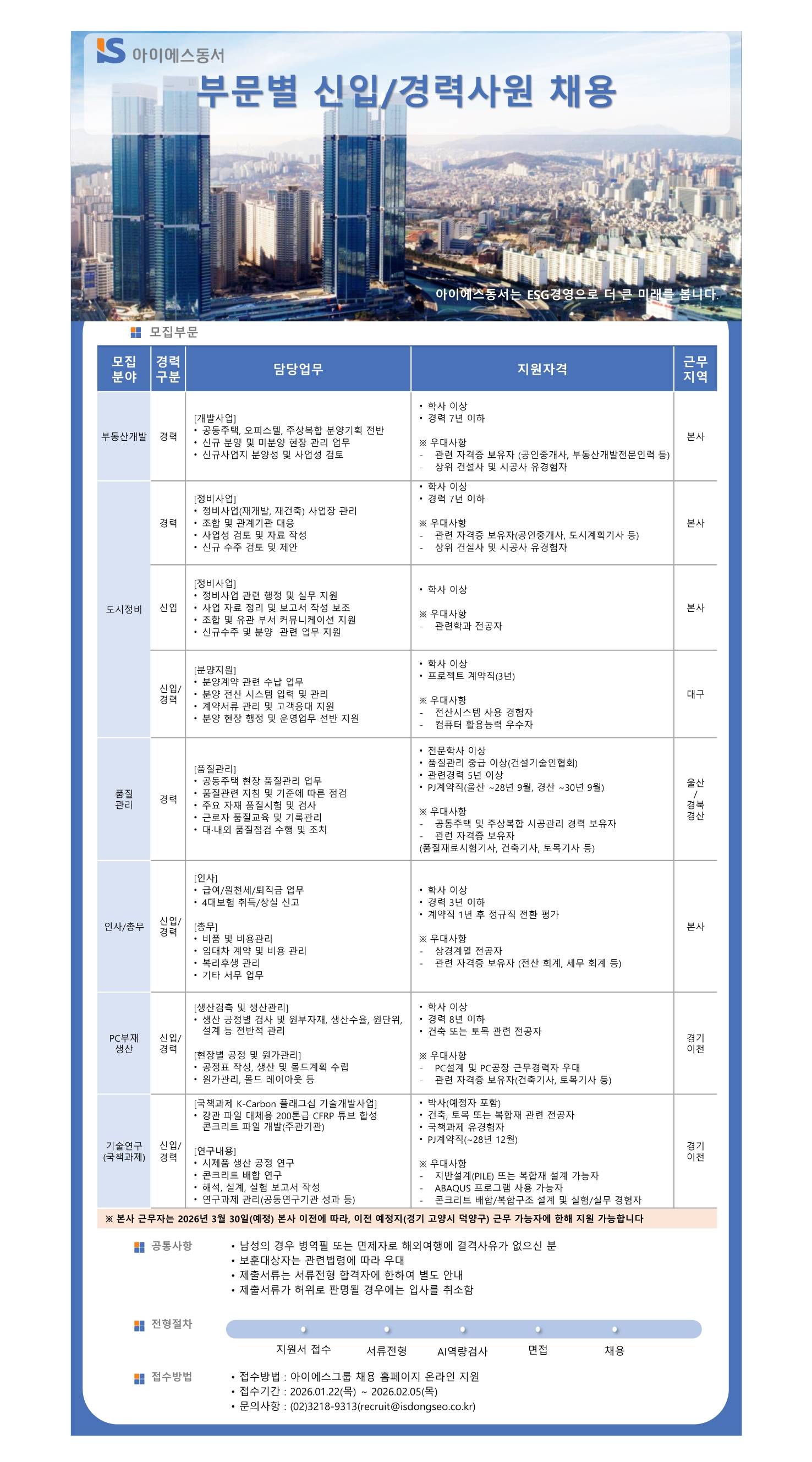 [아이에스동서] 부문별 신입/경력사원 채용