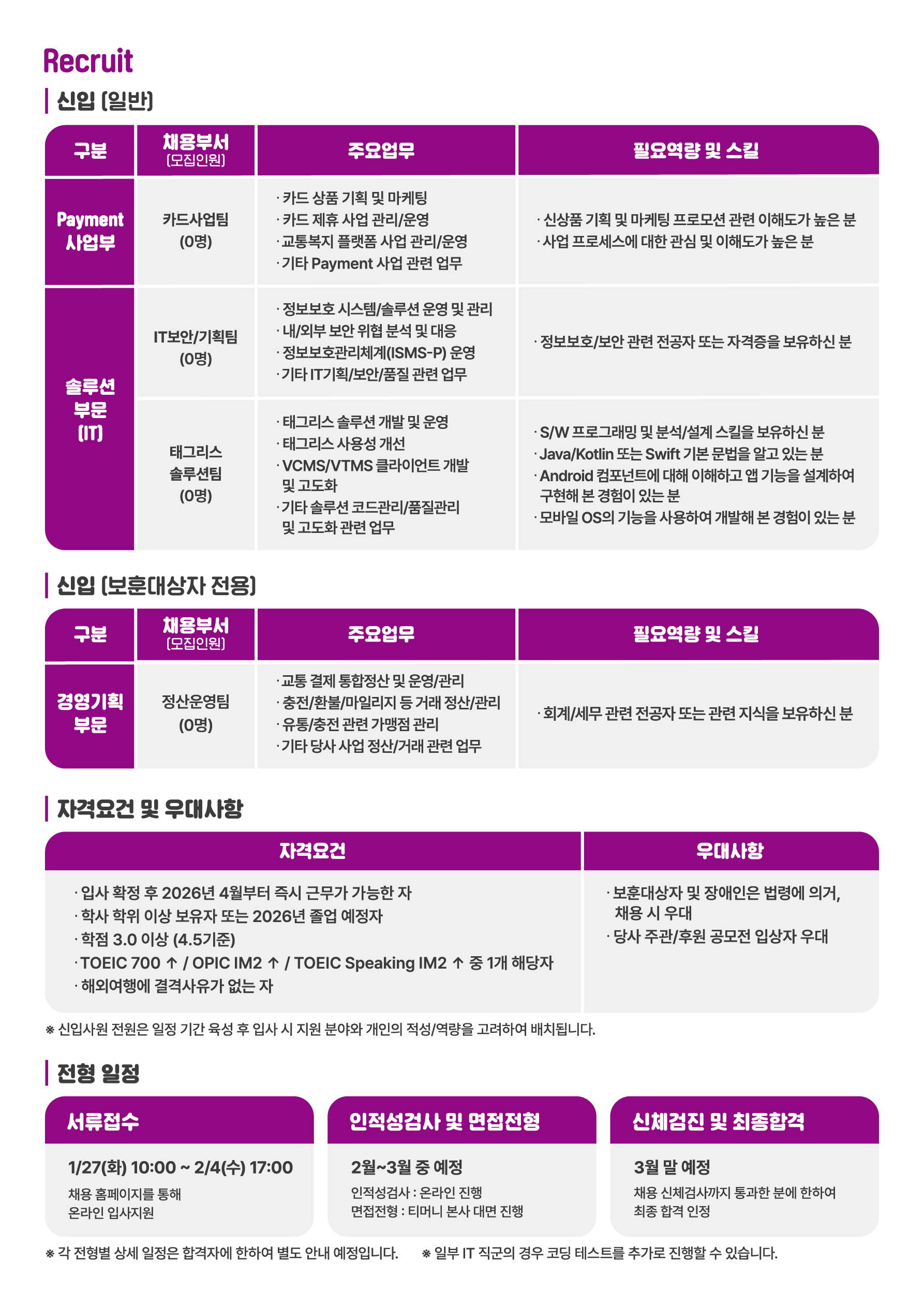 [티머니] 2026년 신입사원 공개채용(Payment 사업부/경영기획부문)