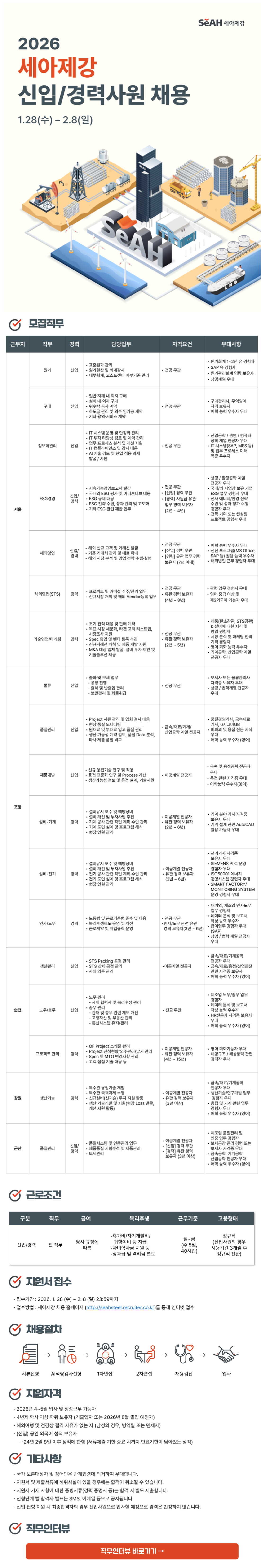 [세아제강] 2026년 상반기 신입사원 채용(순천)