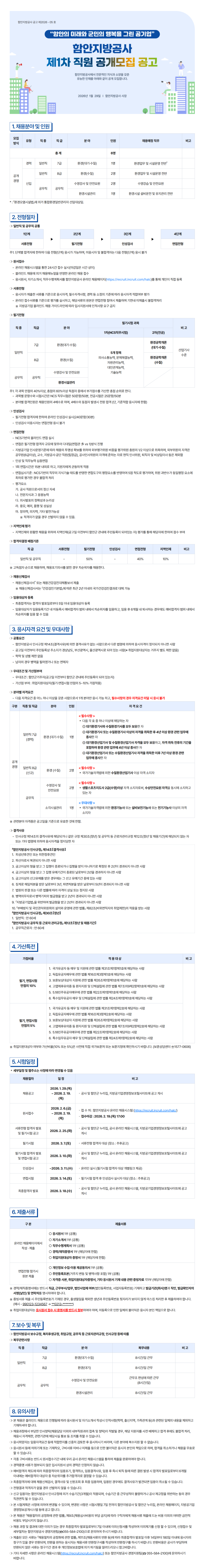 [함안지방공사] 2026년 제1차 직원 채용 공고(일반직·공무직)