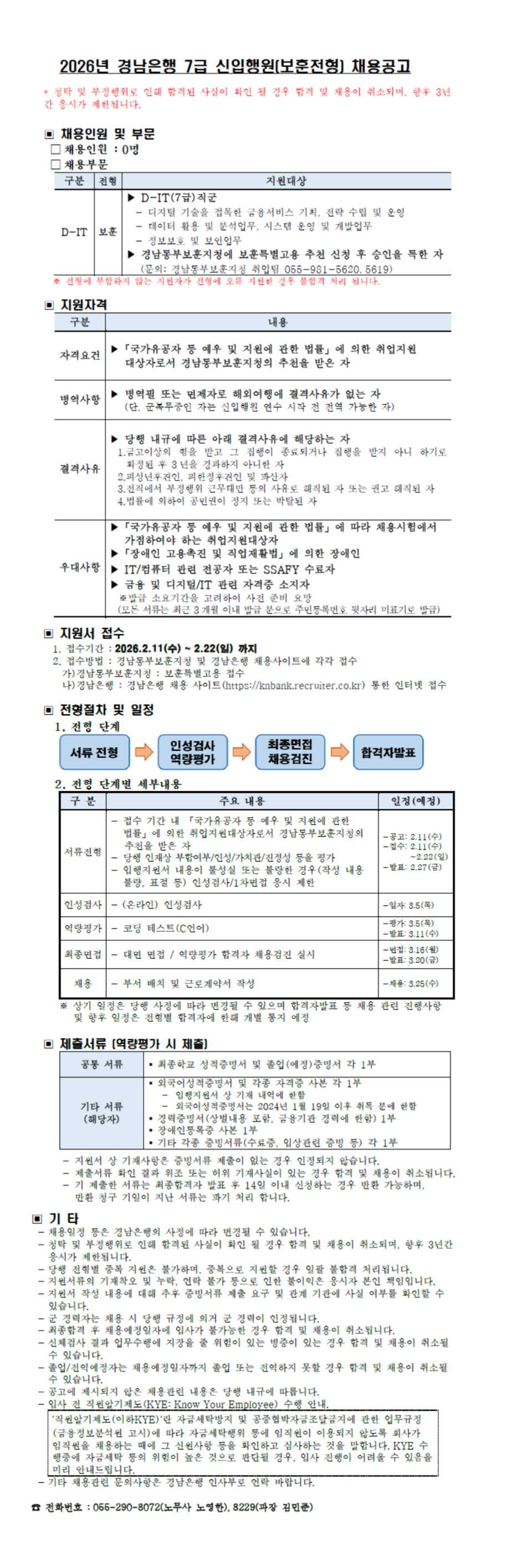 [BNK경남은행] 7급 신입행원(보훈전형) 채용