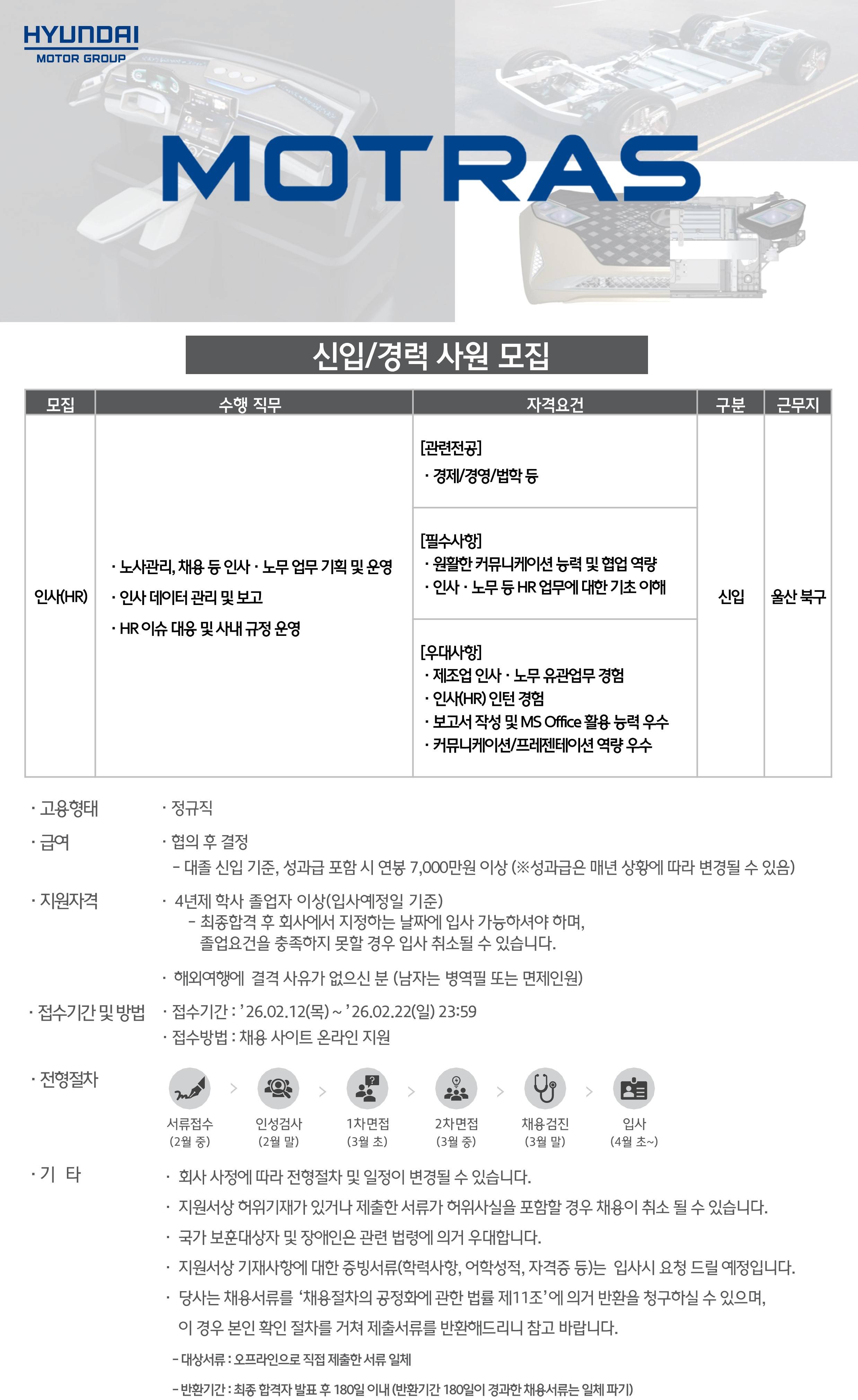 [모트라스] (울산) 인사 사무직 신입 채용