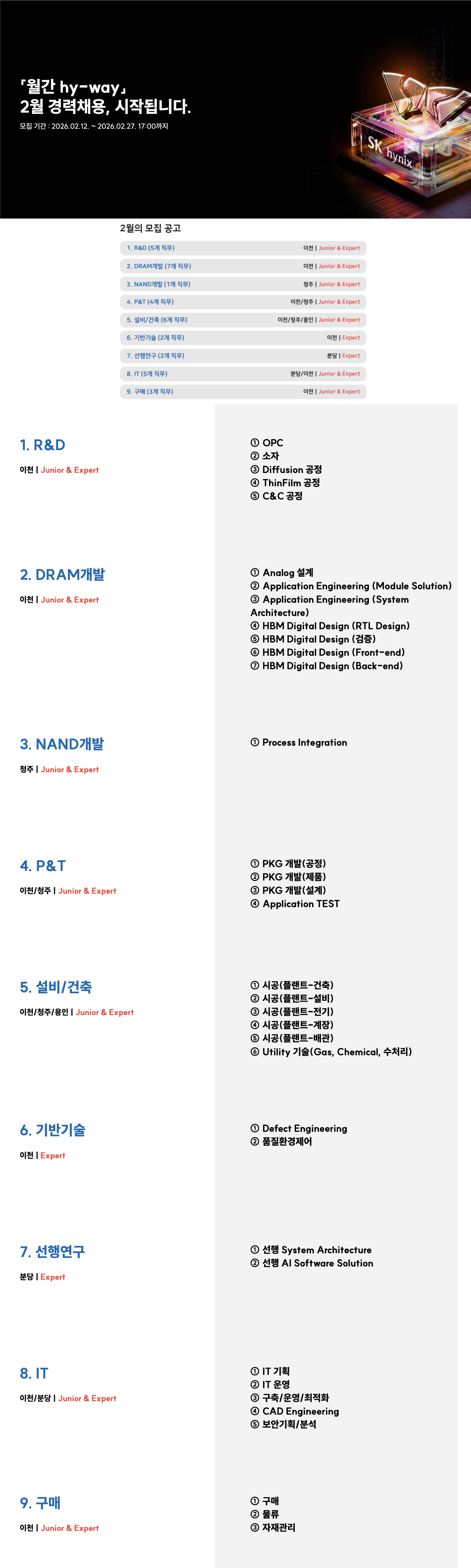 [SK하이닉스] 2026년 2월 월간 경력 채용