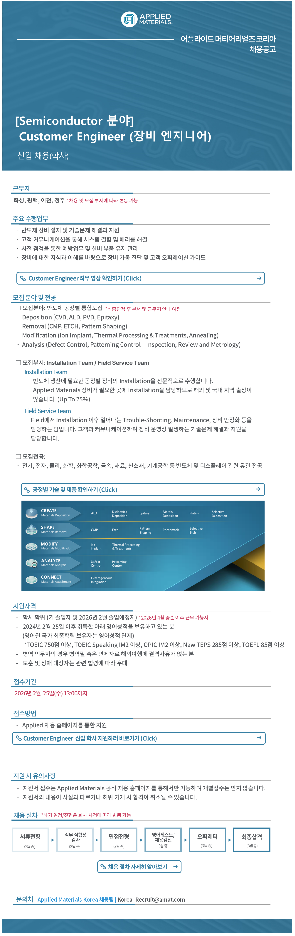 [어플라이드머티어리얼즈코리아] Customer Engineer (장비 엔지니어)