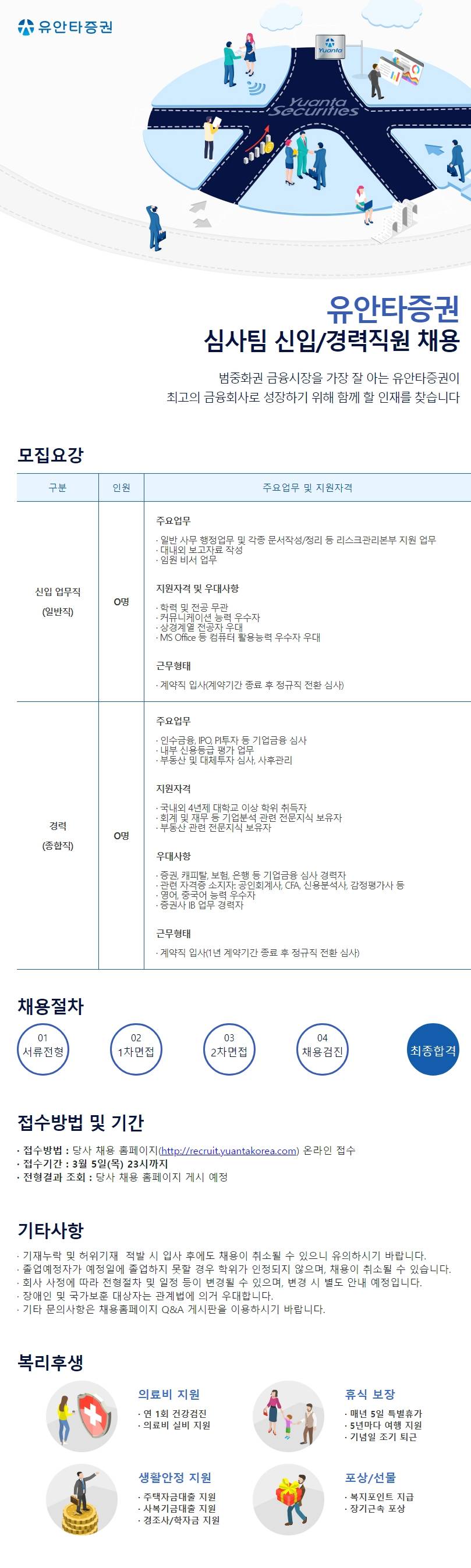 [유안타증권] 심사팀 신입/경력직원 채용
