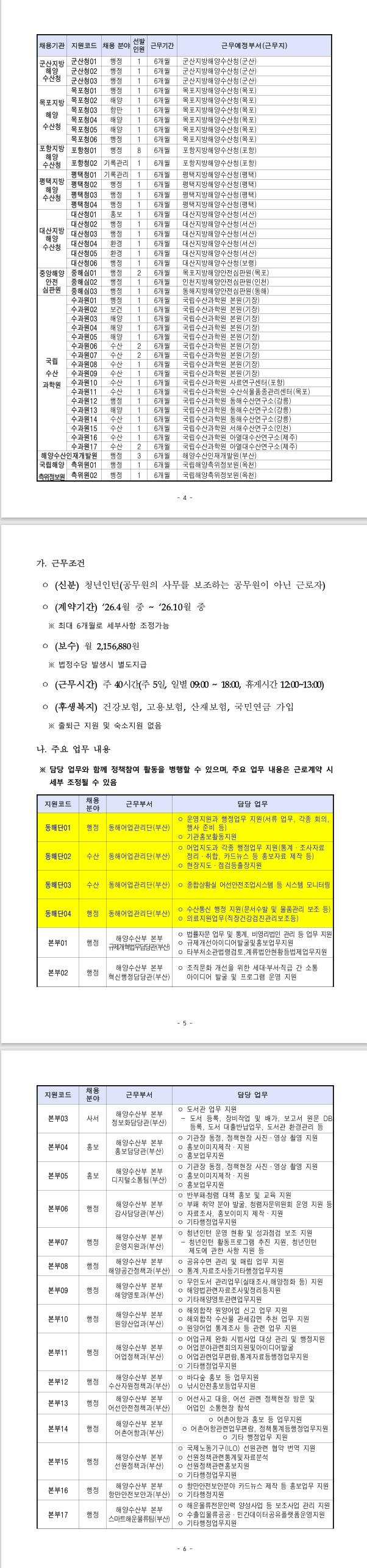 [동해어업관리단] 2026년 제1차 해양수산부(동해어업관리단) 청년인턴 채용공고