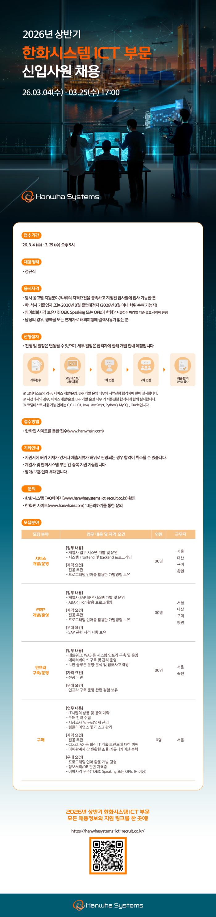 [한화시스템] 2026년 상반기 한화시스템 ICT 부문 신입사원 채용