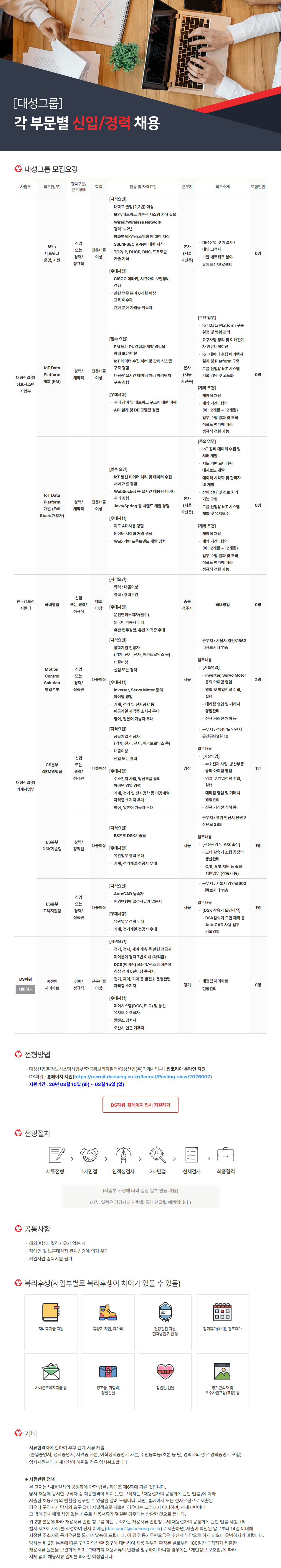 [대성산업] 각 부문별 신입 및 경력 채용