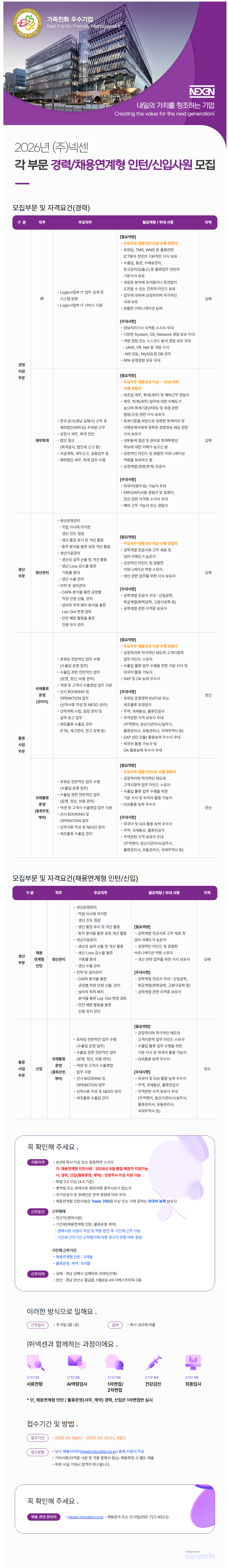 [넥센] 2026년 상반기 경력/채용연계형 인턴 사원 모집