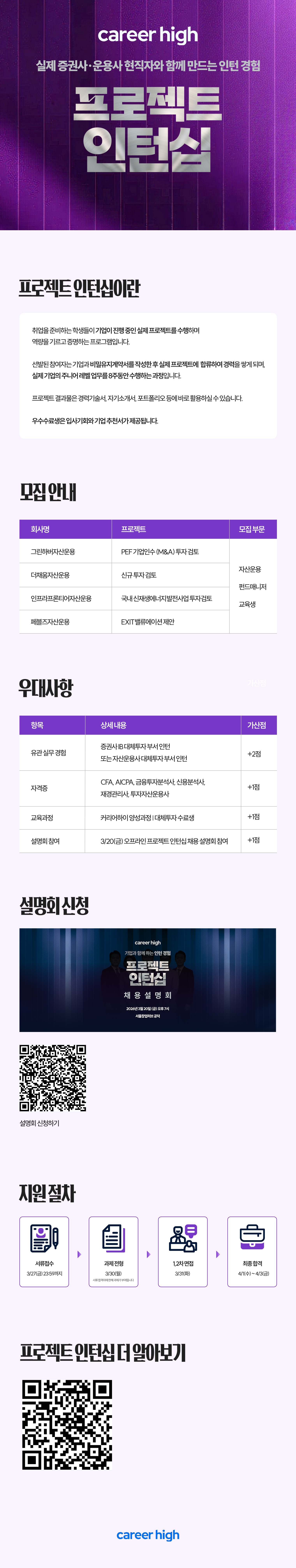커리어하이 금융권 실무 경험 쌓기 프로젝트 인턴십 교육생 모집
