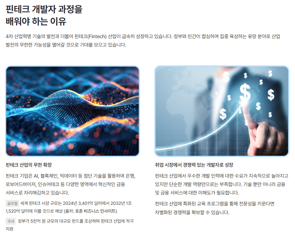 은행/금융IT 핀테크 100% 연계 기업 인턴십 기회 [핀테크 풀스택개발] 온/오프라인 혼합 부트캠프